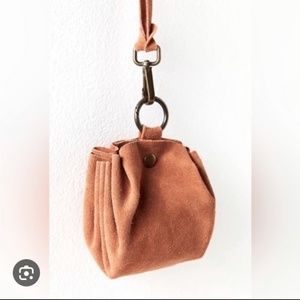 Free People FP Mini Coin Pouch Purse Bag Sling Suede Leather Brown Cow Bohemian